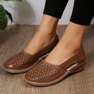 2023 Summer foreign trade plus size casual sandals women's shoes European and American wedge hollow-out solid color single shoes fashion all-match sandals