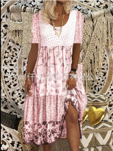 跨境外贸 2022亚马逊 速卖通wish短袖印花夏款圆领连衣裙女装