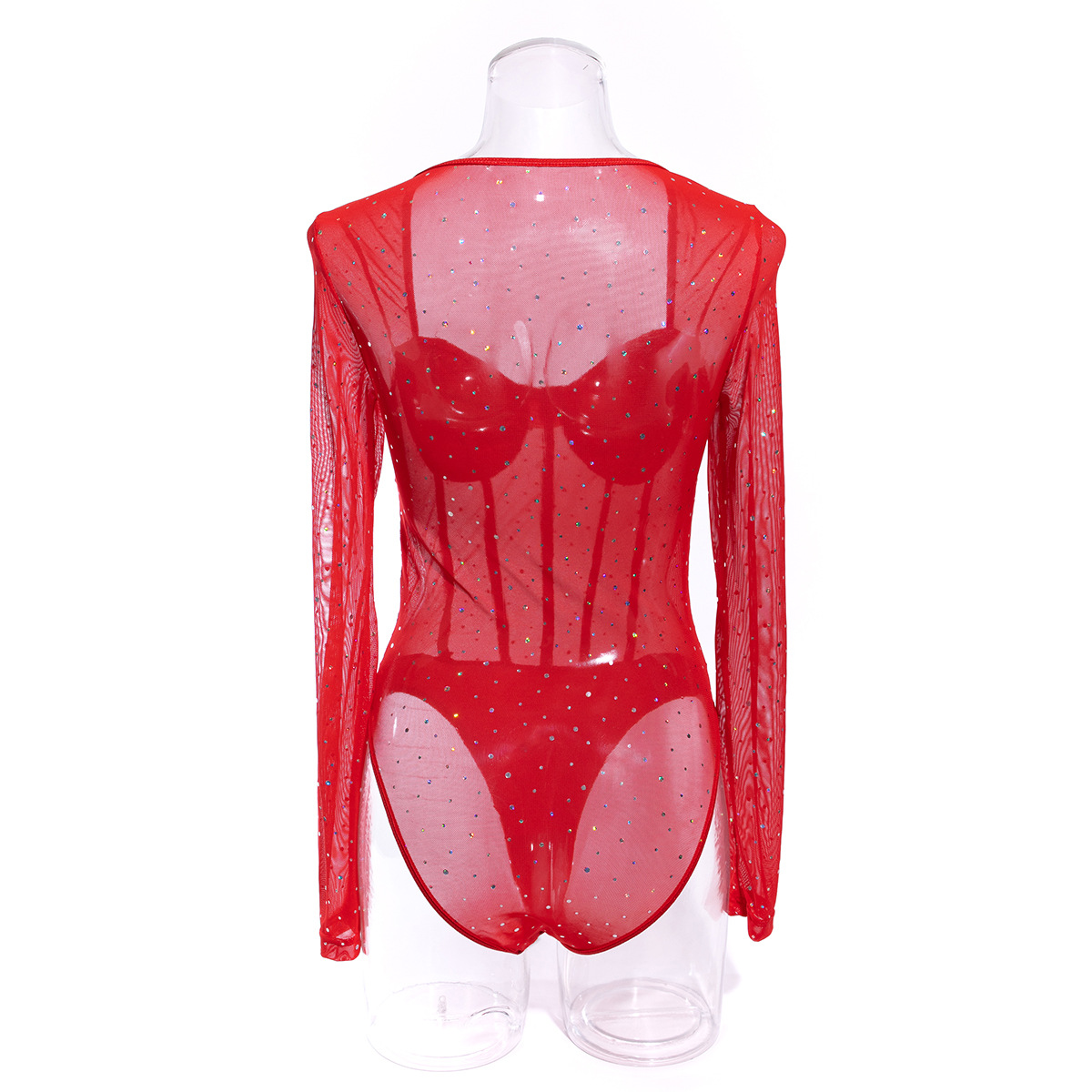 Abbigliamento da donna, paillettes da strada, sexy, trasparente, anello in acciaio, sottile, primavera e autunno, manica lunga, maglia, tuta traspirante dimagrante_voghion.com