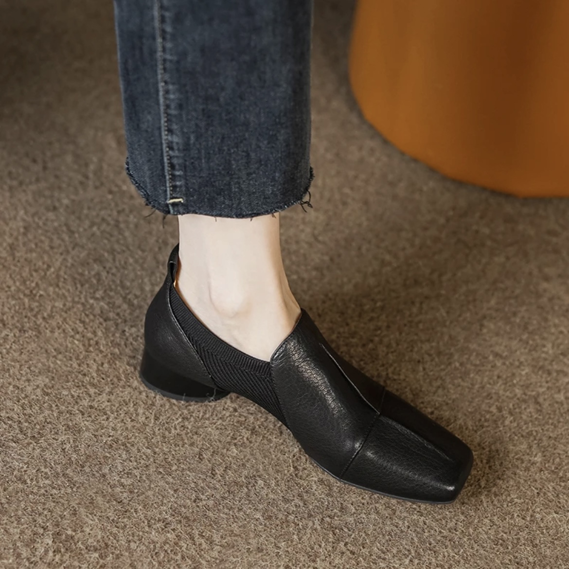 Scarpe vintage in pelle con tacco largo donna punta quadrata_voghion.com