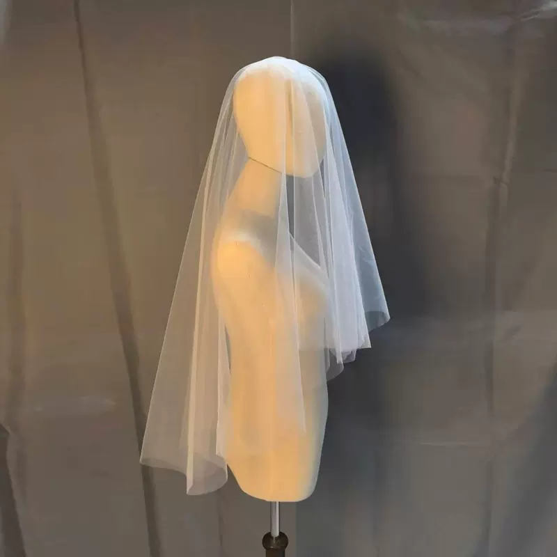 简约单层新娘长头纱清透裸纱自由造型光纱素纱拍照小头纱无发梳
