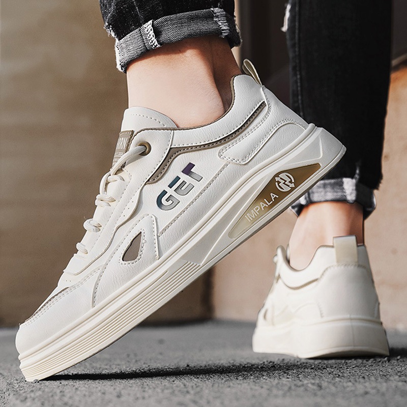 Zapatos de skate para hombres primavera 2025 nuevos zapatos de cuero para hombres zapatos blancos para estudiantes jóvenes zapatos de moda casuales para hombres