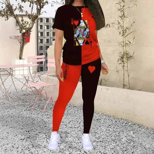 2024 Summer New Fashion Trend European and American Cross-Border Fashion Color-Block Short-Sleeved T-Shirt Set ME15+WC1