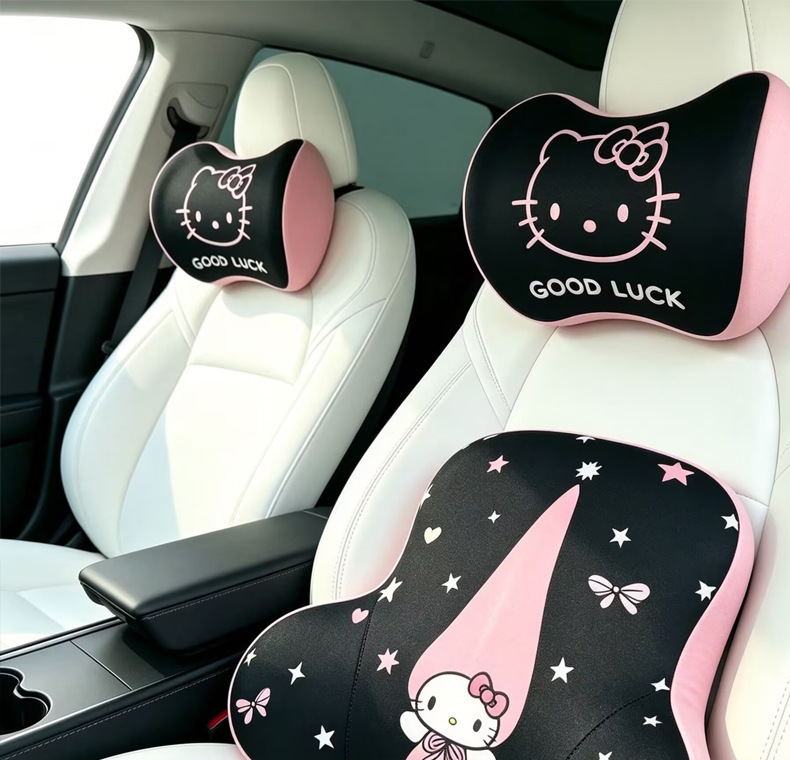 Car cushion headrest neck pillow, cute cartoon female car interior cushion, memory foam lumbar support pillow, waist cushion