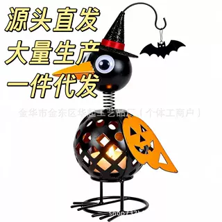 新品Wrought Iron Crow and Pumpkin Ornament铁艺乌鸦南瓜摆件