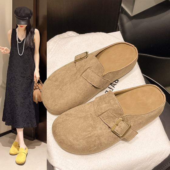 Spring and Summer 2025 New European Goods Slip-on Feeling Half-drag Birkenstock Shoes Thick-soled Soft Leather Soft-soled Low-top Women's Birkenstock Slippers Trendy