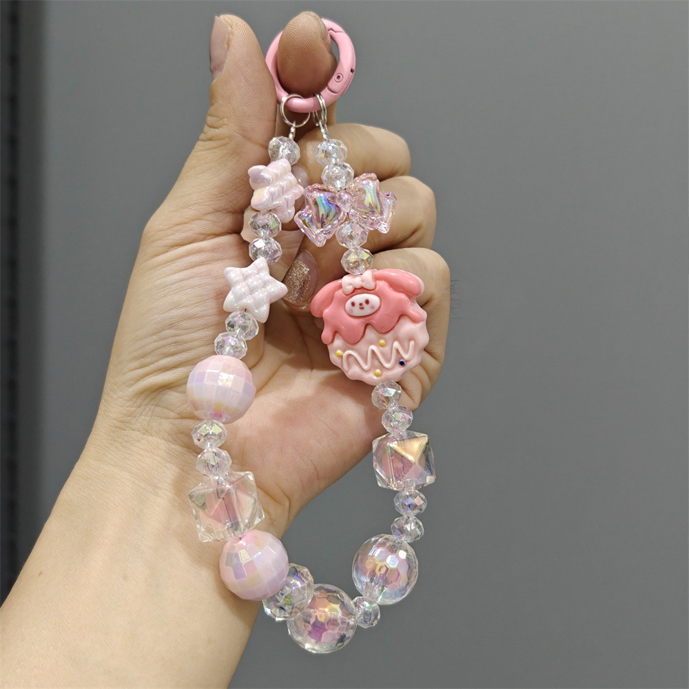 Dibujos animados Sanrio cadena de teléfono móvil bolsa de cuentas creativa cadena colgante muñeca colgante de llave de coche cadena de decoración de corazón de niña