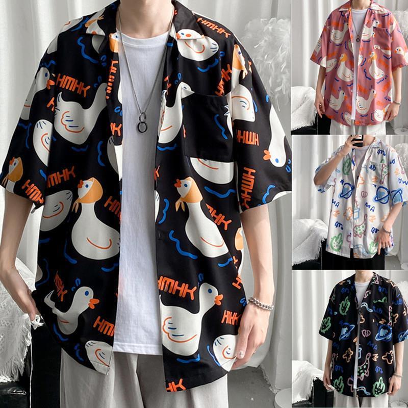 Hong Kong Style Vintage Hawaiian Style Short-Sleeved Cuban Collar Floral Shirt Men's Yuppie Retro Sexy Fun Shirt