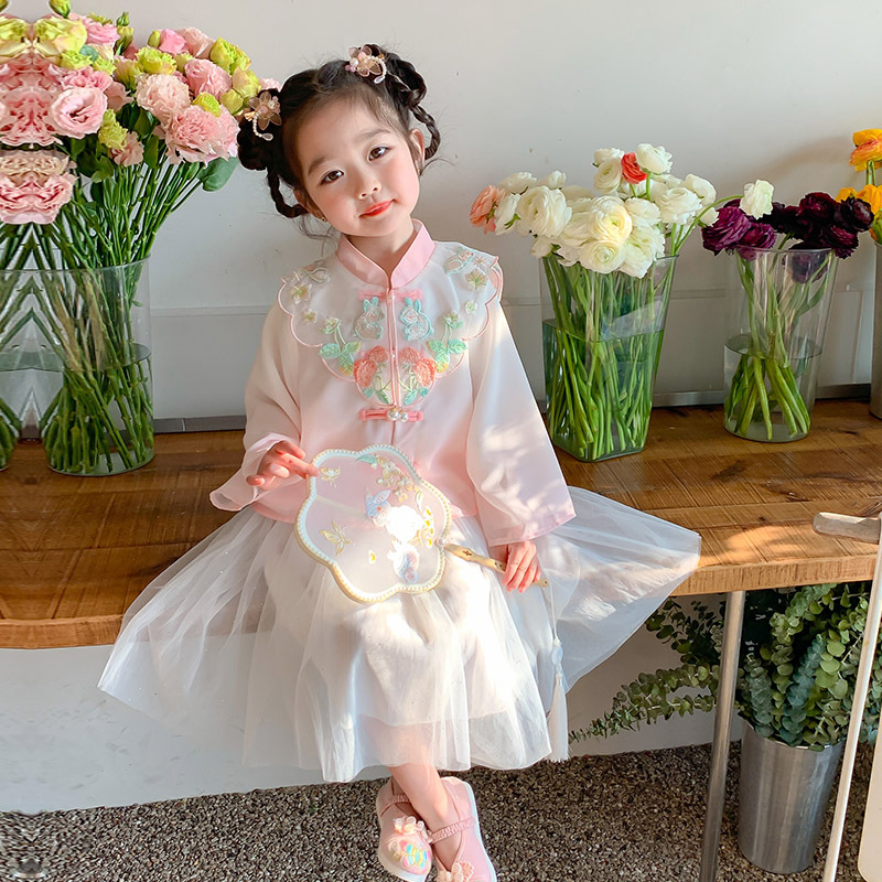 Girls Autumn Hanfu 2024 New Style Baby Spring Princess Skirt Girls Children's Clothing Children's Two-piece Suit
