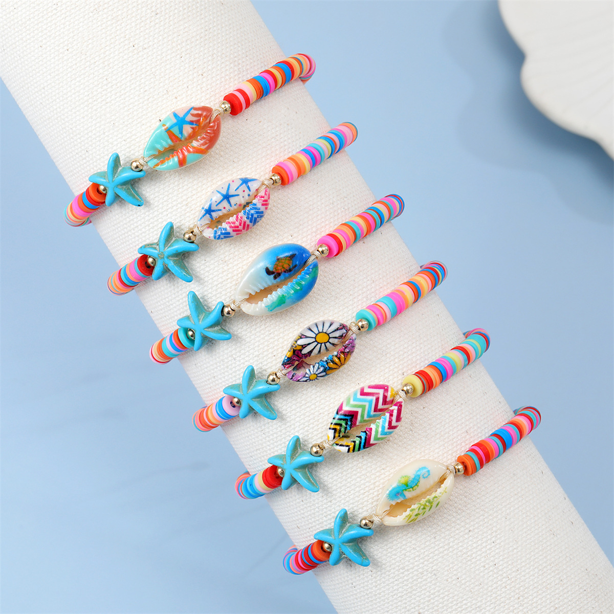 Women's Gender Bohemian Beach Starfish Shell Shell Cord In Chain Beaded Bracelets Wholesale