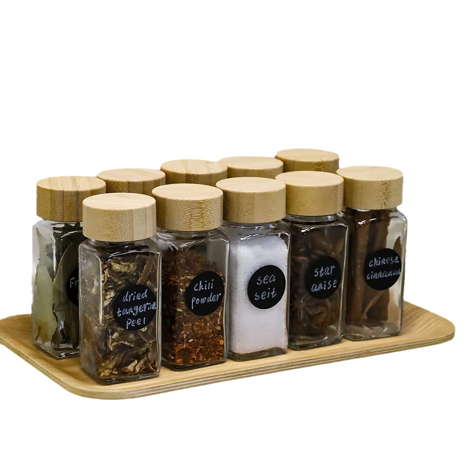 Amazon Cross-border 4oz cuadrado acacia madera bambú cubierta de madera botella de condimento barbacoa sal botella de vidrio botella de especias de cocina