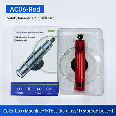 survival tool, Qəza çəkici - ac06-red-english-color-box-test-glass-metal-body-abs-cover-9118mm