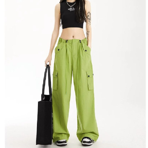 Avocado Green Work Pants for Women - Summer American Hip-Hop Dancing Pants - High-Waisted Wide Leg Casual Quick-Dry Sport Pants
