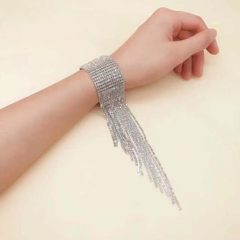 European and American Cross-Border Best-Selling Exaggerated Multi-Drill Rhinestone Tassel Bracelet, Fashionable Women's Nightclub Party Sparkling Crystal Manufacturer