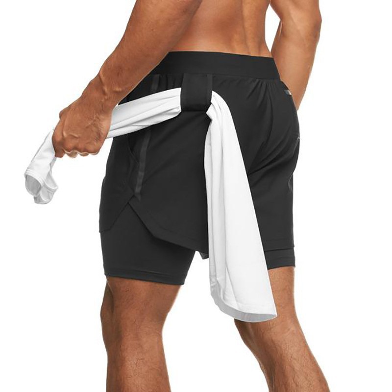Pantalones cortos deportivos de fitness para hombres, seda de hielo elástica de cuatro lados, pantalones dobles sueltos y transpirables, pantalones cortos de cinco puntos, hombres