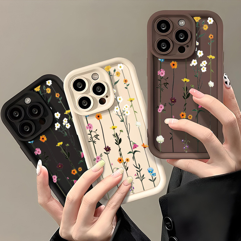 Ins Vertical Row of Daisies and Wildflowers Frosted Phone Case Iphone17/16Promax Silicone Phone Case Wholesale Price