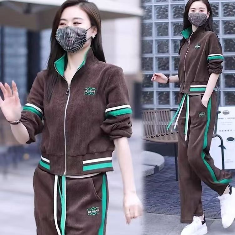 Completo sportivo casual da donna con stampa geometrica 3D, felpa con cappuccio a maniche lunghe e pantaloni da jogging, completo da corsa e lounge._voghion.com