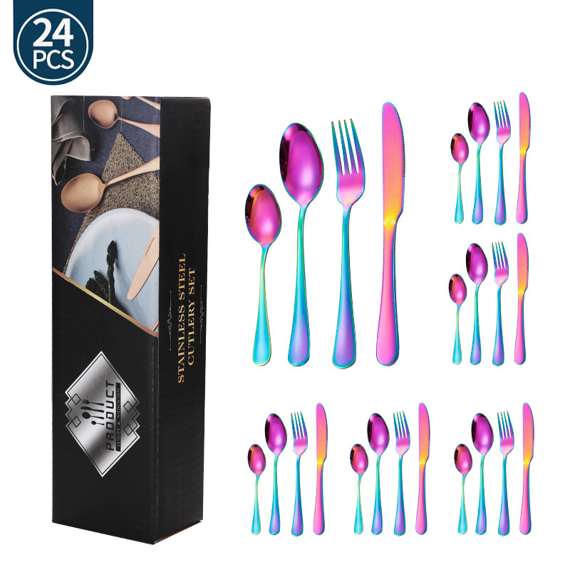 Juego de vajilla de acero inoxidable de Amazon transfronterizo 1010 Cuchillos, tenedores y cucharas de comida occidental Juego de 24 piezas Cuchillos y cucharas de bistec