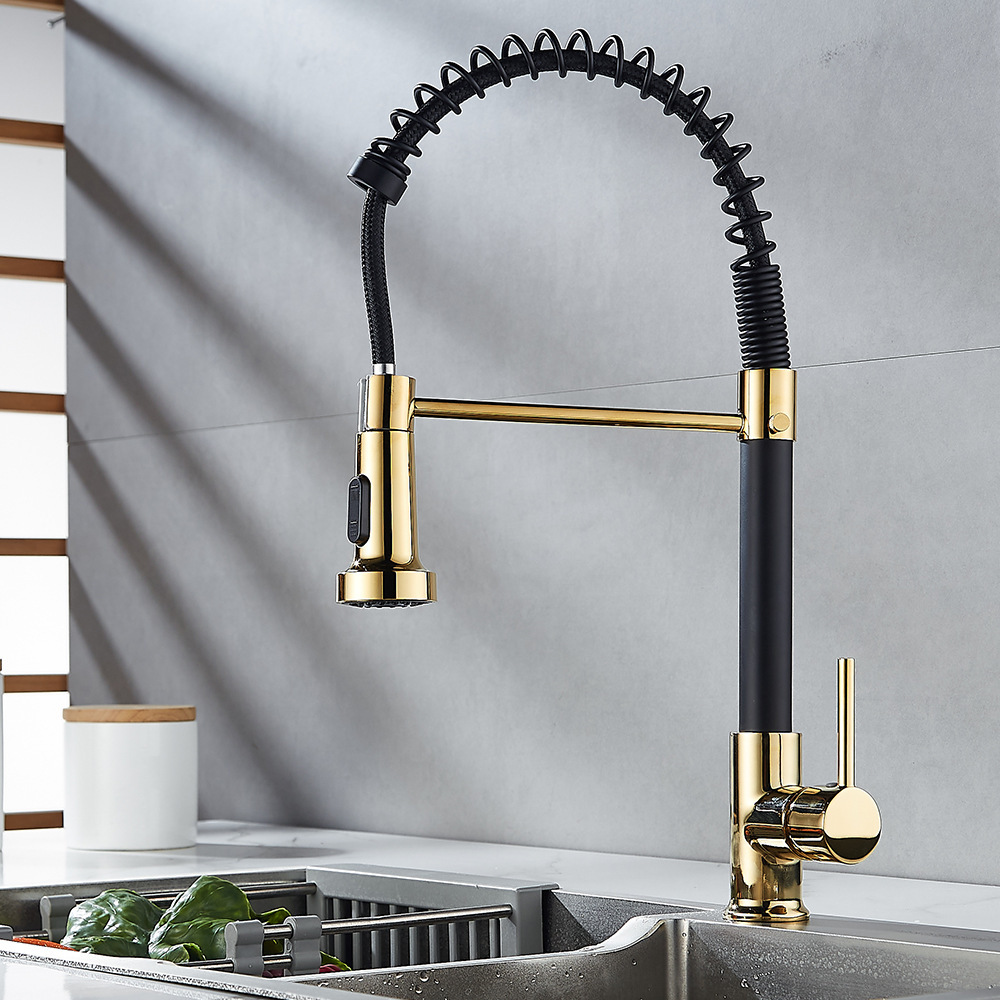 Grifos de cocina de primavera de doble función negros transfronterizos caliente y frío giratorios universales lavabo de verduras lavabo a prueba de salpicaduras