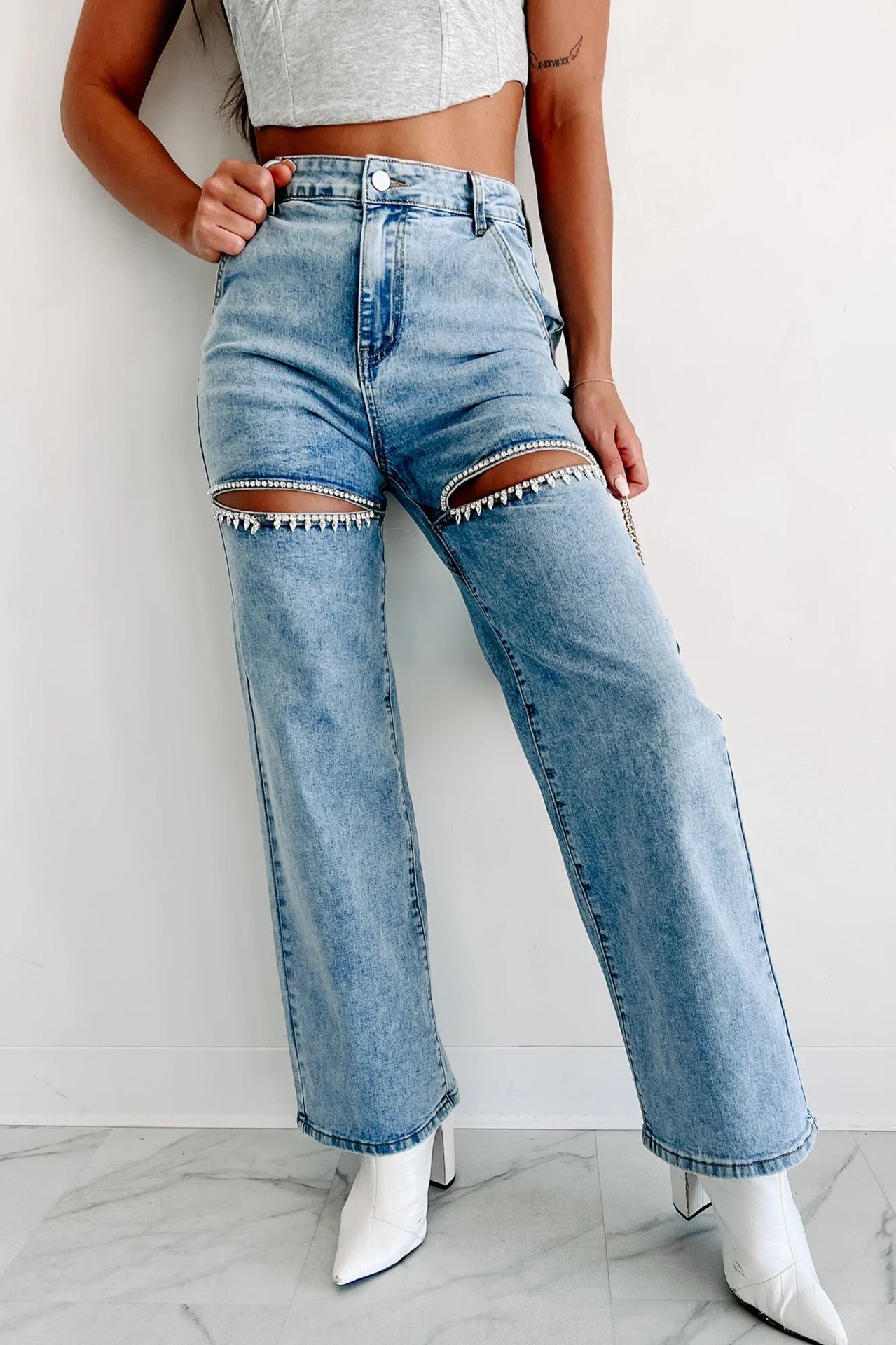 Daily Occasion Women's Daily Streetwear Solid Color Full Length Ripped Jeans Straight Pants