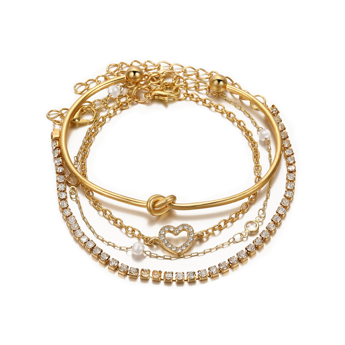 new bracelet suit 4-piece Creative full diamond box chain Diamond-embedded hollow heart open bracelet_voghion.com
