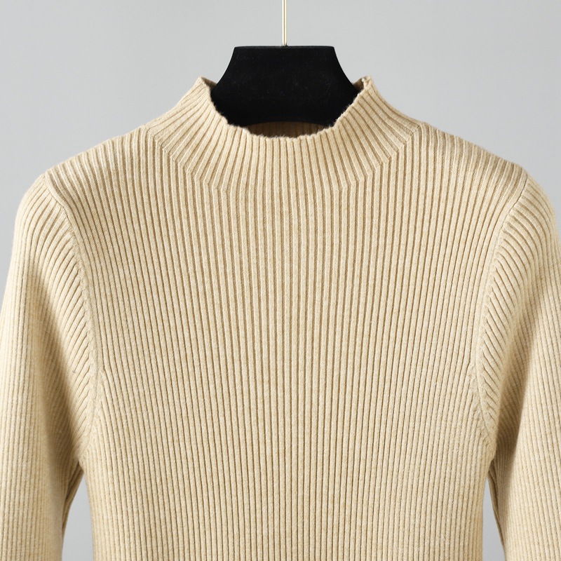 Half Turtleneck Knitted Dress Autumn Winter Long Sleeve Waist Controlled Base Slim Black Woolen Women