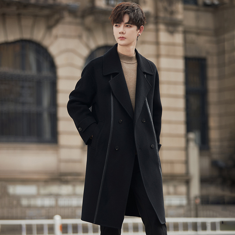 Full Wool Double Breasted Two Sided Parka Mens Mid Long Coats