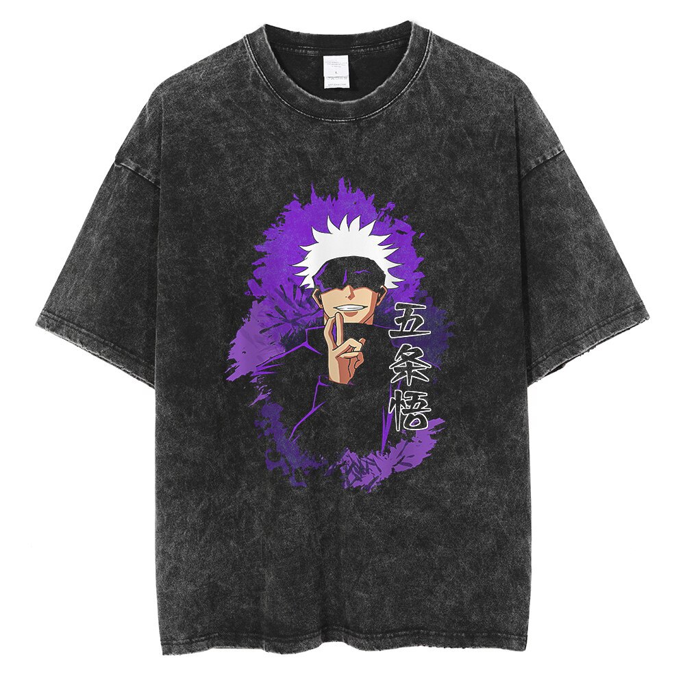 Washing retro T -shirt street hip -hop anime five enlightenment…
