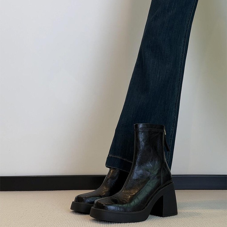 Soft Leather Version ~ Height-Increasing Fleece-Lined Short For Petite Women, High Heels, Chunky Heel Martin Boots,_voghion.com