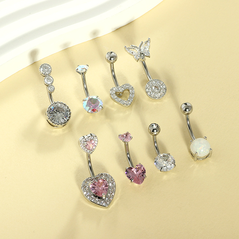 Heart-Shaped Belly Ring Set – 8-Piece 316L Surgical Steel CZ Belly Button Rings for Women detail image 6