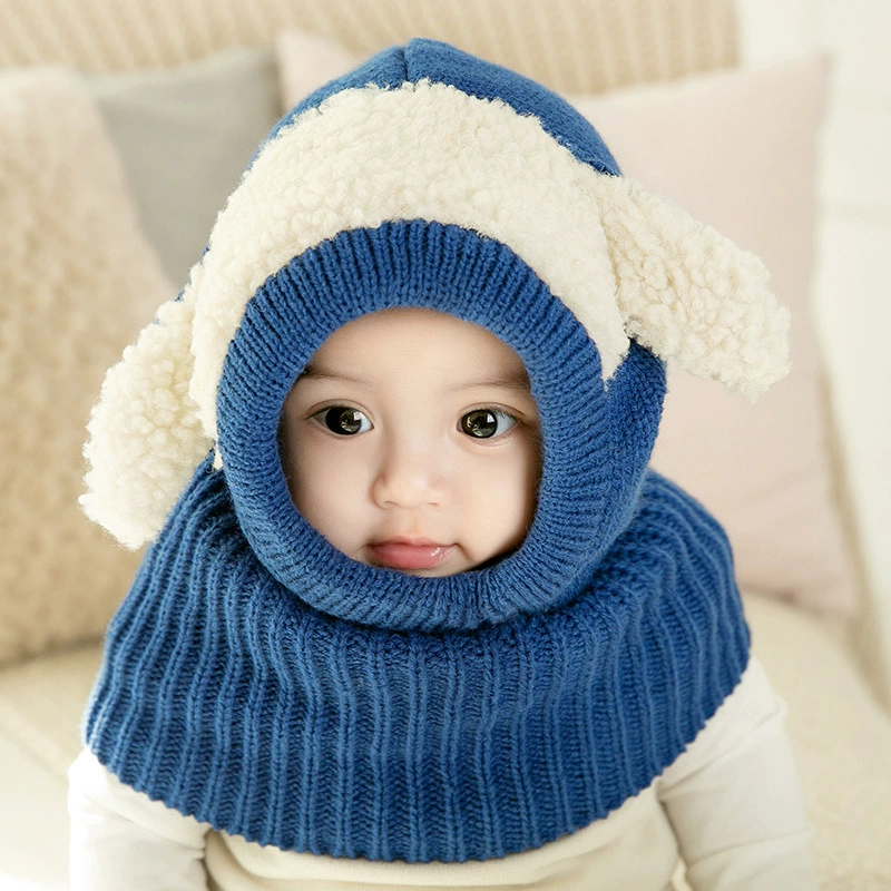 Оптовая осенне-зимняя Детская шерстяная шапка Детская плюшевая вязаная теплая шапка 5738 Мужской и Женский Детский шарф интегрированная шапка