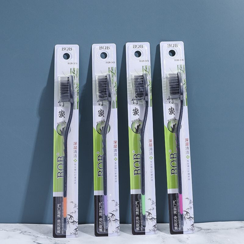 Genuine Bamboo Charcoal Toothbrush with Hard Bristles for Adults, Individually Packaged, Household Use, Fine Soft Bristles, High-End Toothbrush, Wholesale, Dropshipping