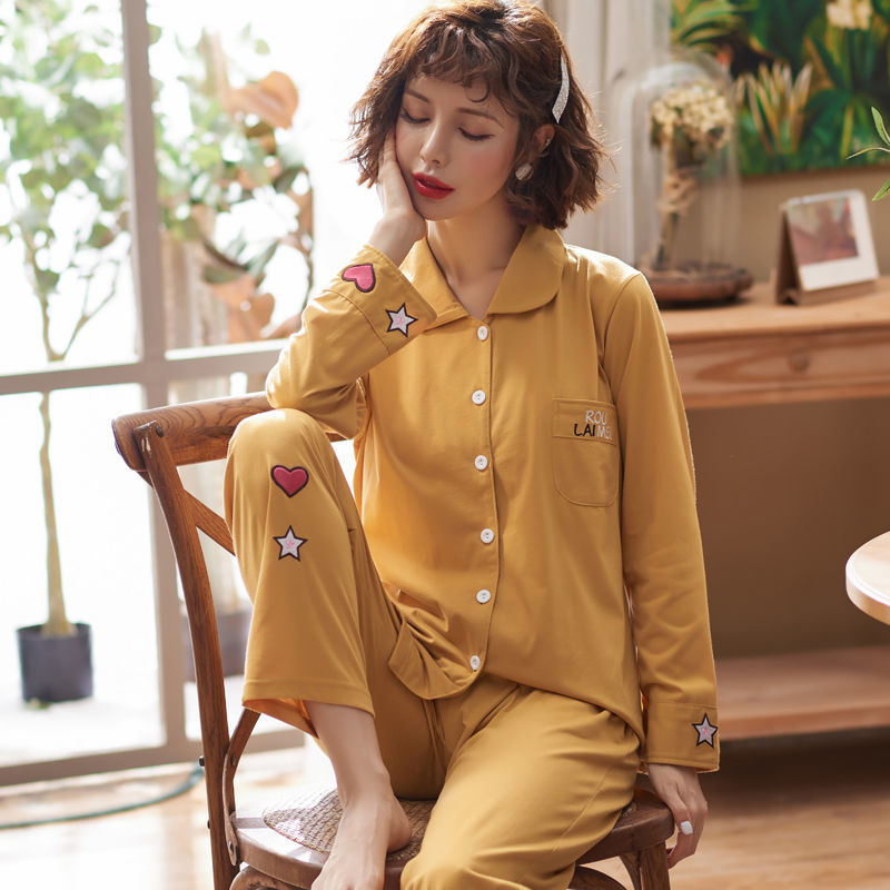 Algodón pijamas de primavera y otoño manga larga traje verano nuevo estudiante estilo coreano suelta desgaste dos