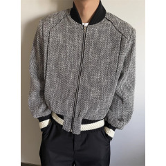 アメリカ式の小さい香りの風はジャケットの男性の2025春秋の新型の短いタイプのcleanfit野球の服の上着のファッションを編みます。