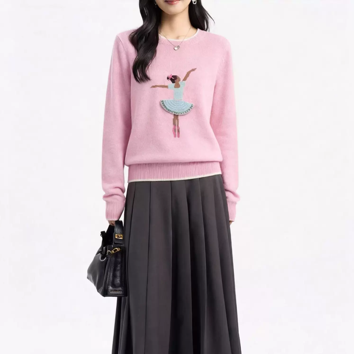 【小批量定制】立体芭蕾舞女孩圆领毛衣女春秋新款大朗毛衣加工
