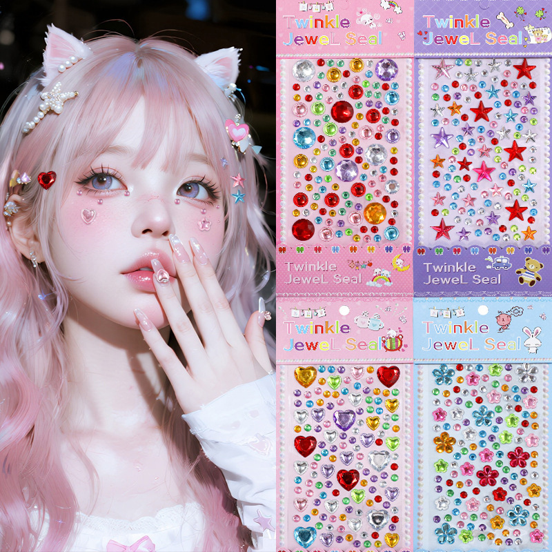Cross-Border Spot Color Cartoon Diamond Stickers Children's Stage Performance Party Face Stickers Acrylic Crystal Stickers
