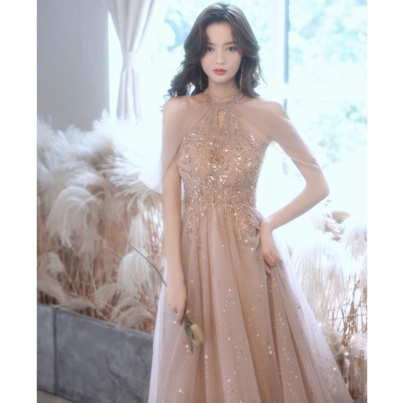 Light Khaki Evening Dress for Women 2026 Spring New Style Birthday Party Coming-Of-Age Ceremony Host Elegant Bridesmaid Dress Light Khaki Evening Dress for Women 2026 Spring New Style Birthday Party Coming-Of-Age Ceremony Host Elegant Bridesmaid Dress