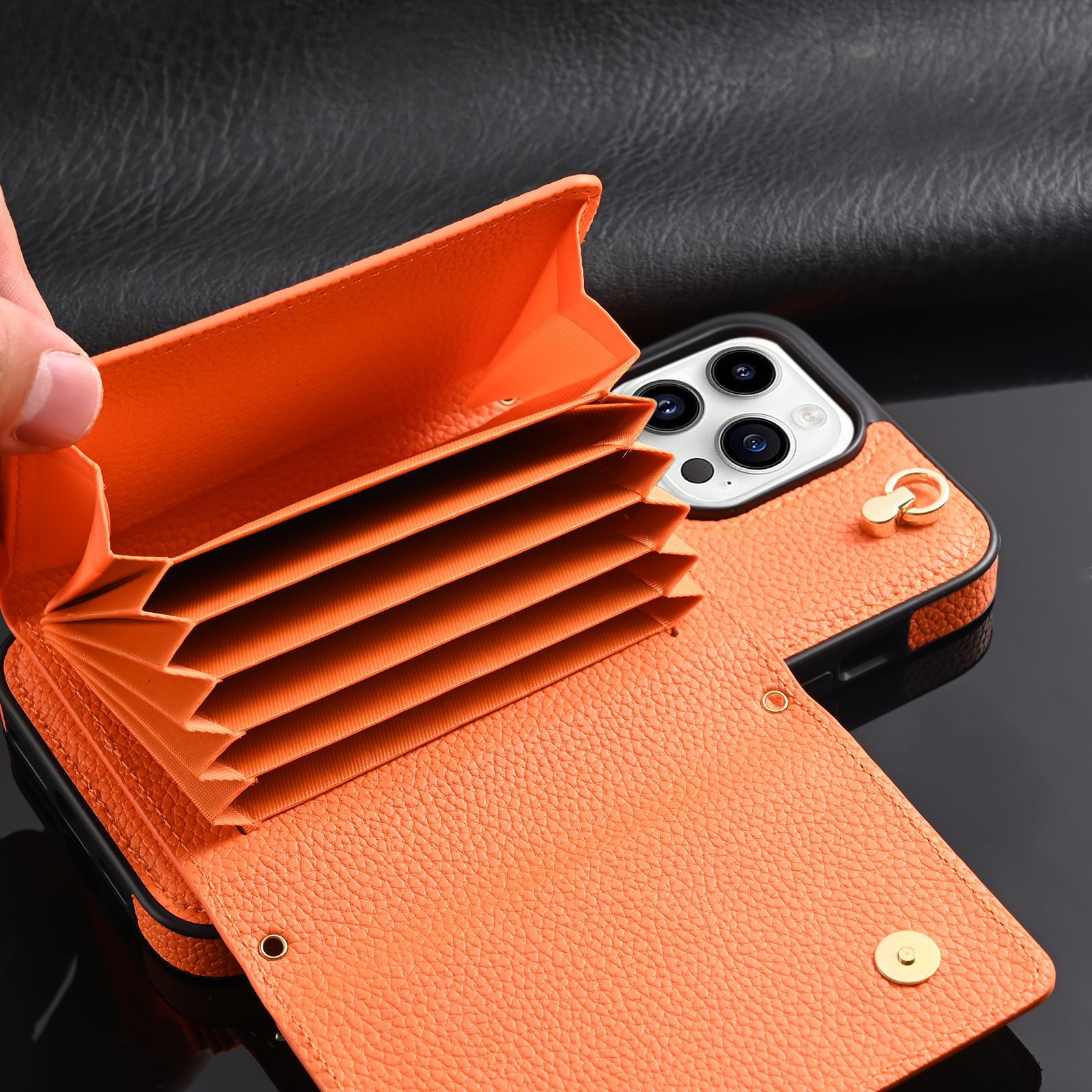 110g Weight iPhone Applicable Brands Pu Leather Material Solid Color Pattern Retro Style Retro Solid Color Pu Leather   Phone Cases 3