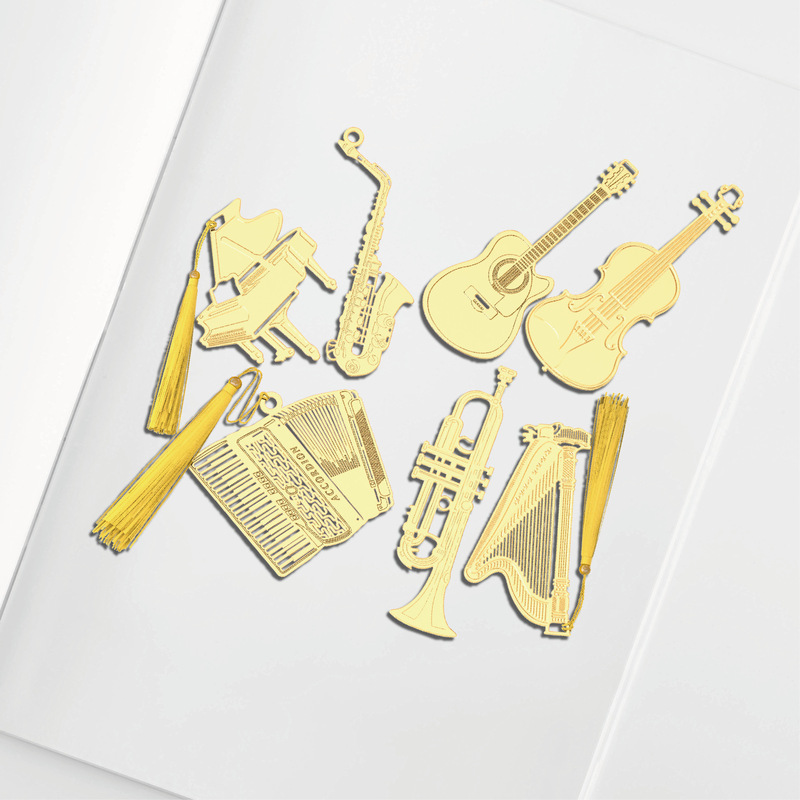 Exquisite Musical Instrument Metal Creative Bookmark Hollow Piano Guitar Violin Primary School Students Metal Bookmark Music Awards
