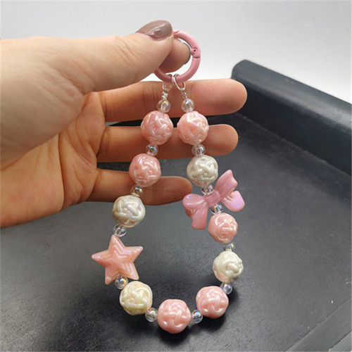 New bird's nest beaded keychain pendant five-pointed star decoration mobile phone case lanyard bag pendant women's wholesale