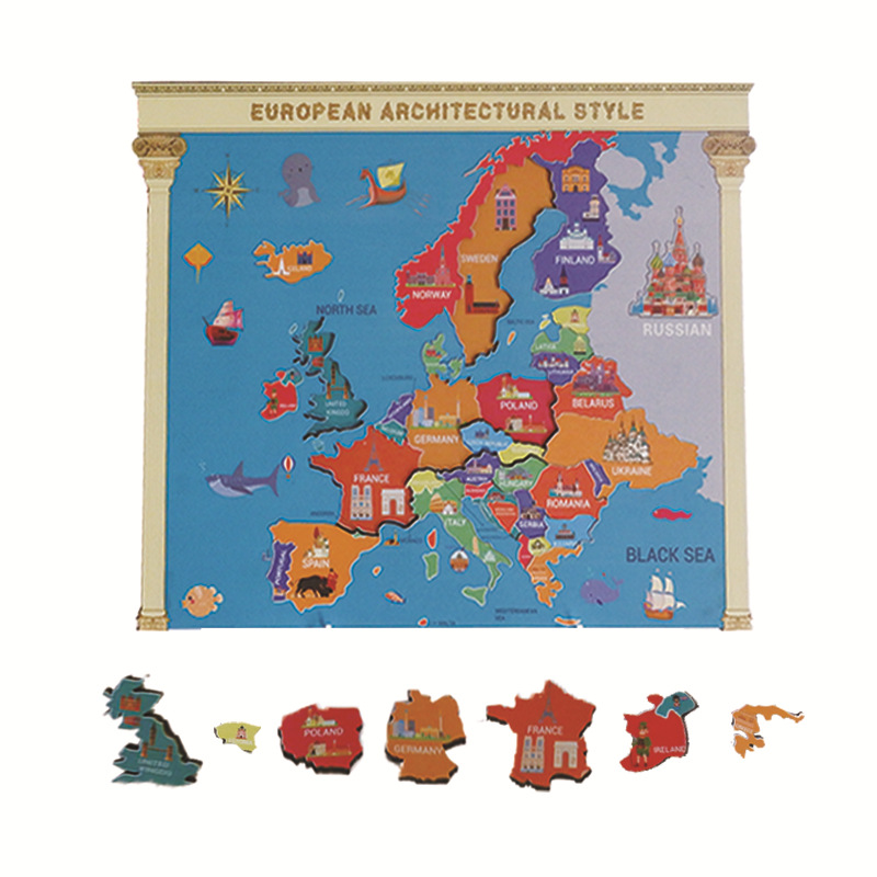 儿童木质磁性欧洲地图早教地理启蒙拼图益智玩具磁力少年拼图跨境