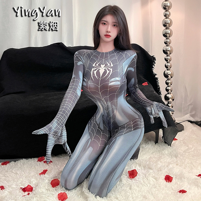 Sexy Lingerie with a Spider-Woman Theme, Alluring Open-Crotch Design, No-Removal Anime Bodysuit Uniform Sexy Lingerie with a Spider-Woman Theme, Alluring Open-Crotch Design, No-Removal Anime Bodysuit Uniform