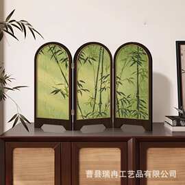 新中式木质折叠屏风桌面小型装饰画玄关摄影拍摄道具小型桌面屏风