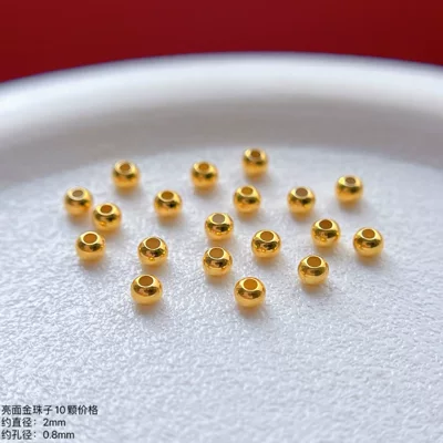 925 Ancient Silver Gold-Plated Accessories, Shiny Small Gold Beads, Spacer Beads, Round Beads, Loose Beads, Small Beads, Fortune Beads, DIY Jewelry (Zərgərlik ara hissələri) - 925-silver-gold-beads-2mm-dark-gold-10-pieces