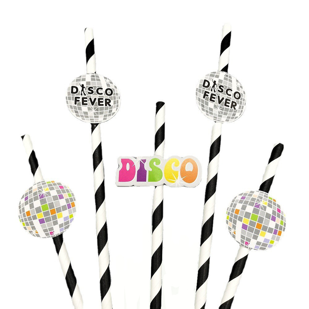 En stock tarjeta desechable paja de papel de disco música bar cóctel fiesta postre pastel decoración paja
