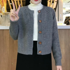 韩版宽松显瘦软糯针织开衫女秋冬新款单排扣纯色简约毛衣上衣外套