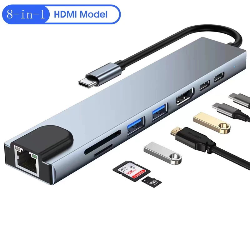 Type-c док-станция восемь в одном USBC расширяет док-станцию к HDMI-конвертер сетевого кабеля для считывания карт
