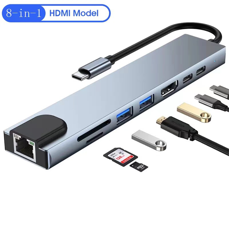 type-c docking station eight-in-one USBC docking station to HDMI cable converter hub splitter card reader