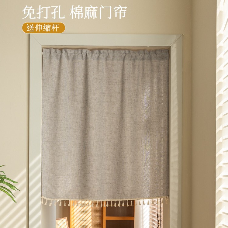 Japanese-Style Door Curtain Cotton and Linen Household Double-Sided Short Curtain Partition Curtain No-Drill Rod Curtain Kitchen Curtain Shade Curtain