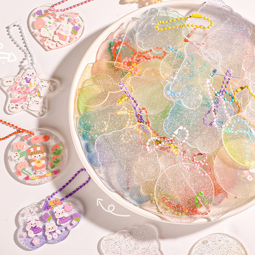 Guka Gupan manufacturer wholesale transparent glitter gradient love acrylic keychain Guka sticker small disc